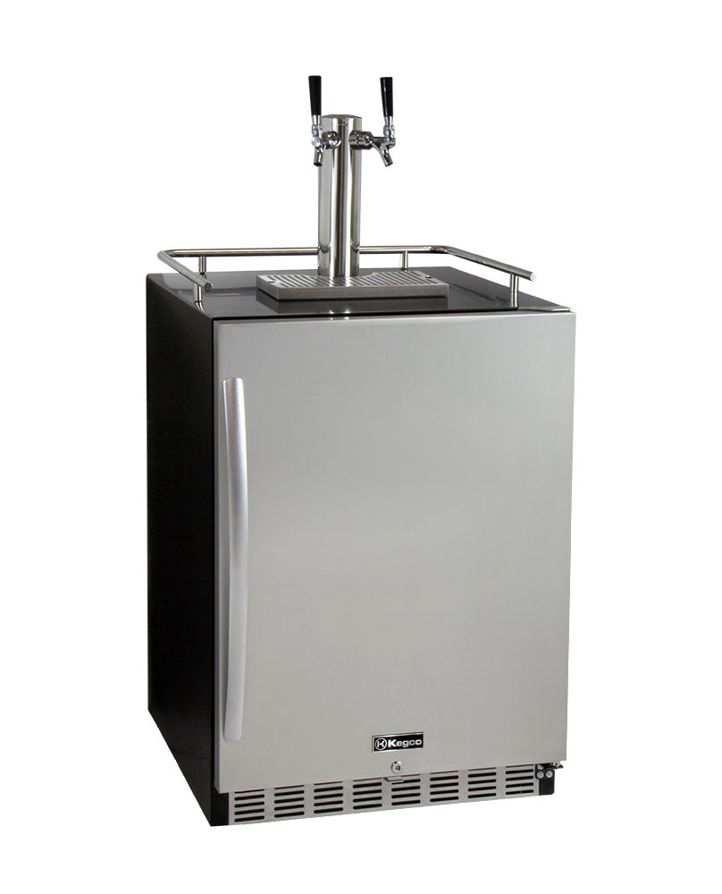 Kegco 24" Wide Dual Tap Stainless Steel Built-In Right Hinge Kegerator with Kit - HK38BSU-2 - Wine Cooler City
