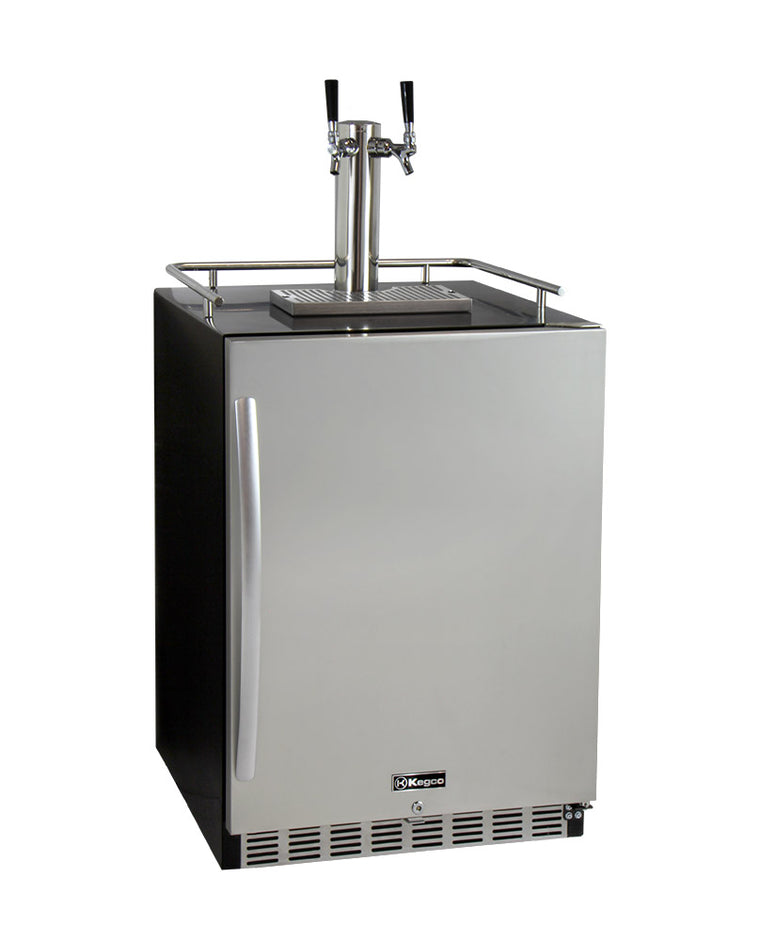 Kegco 24" Wide Dual Tap Stainless Steel Built-In Right Hinge Kegerator with Kit - HK38BSU-2 - Wine Cooler City