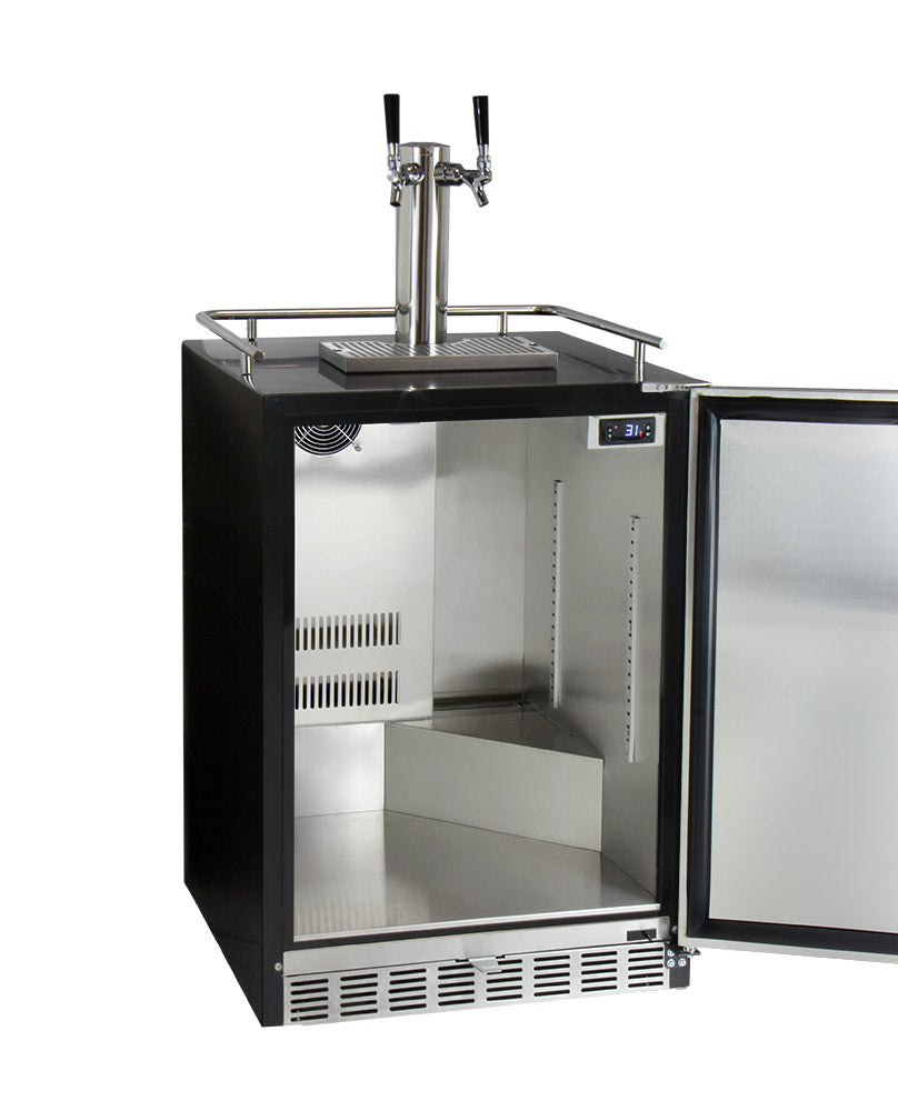 Kegco 24" Wide Dual Tap Stainless Steel Built-In Right Hinge Kegerator with Kit - HK38BSU-2 - Wine Cooler City