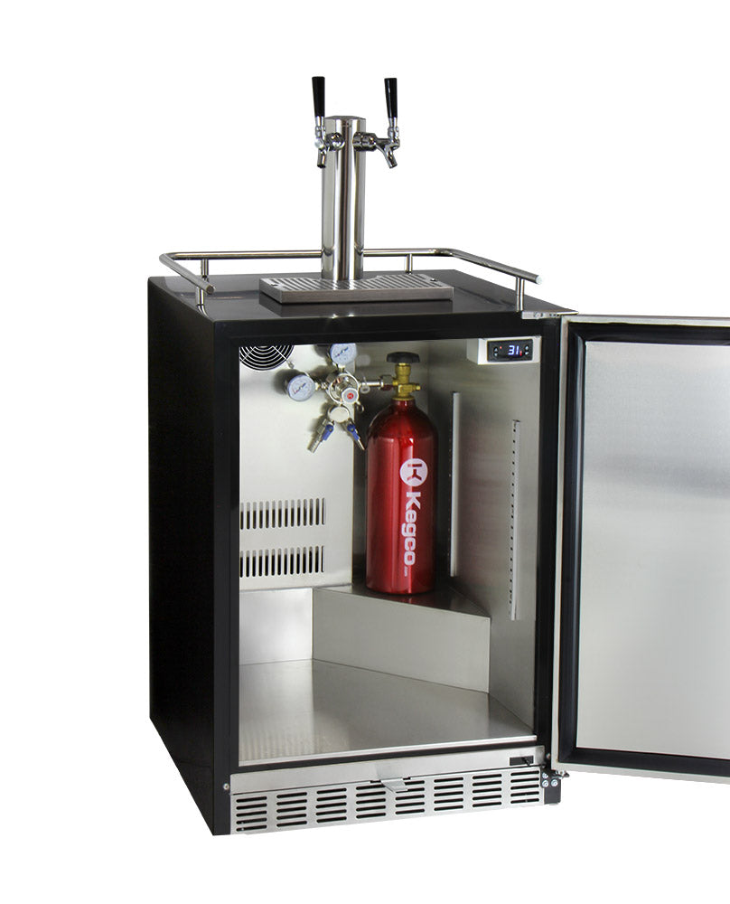 Kegco 24" Wide Dual Tap Stainless Steel Built-In Right Hinge Kegerator with Kit - HK38BSU-2 - Wine Cooler City