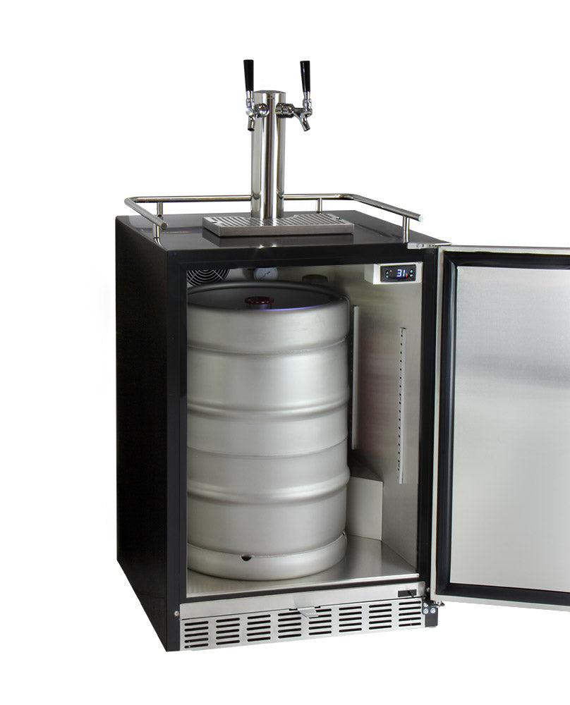 Kegco 24" Wide Dual Tap Stainless Steel Built-In Right Hinge Kegerator with Kit - HK38BSU-2 - Wine Cooler City