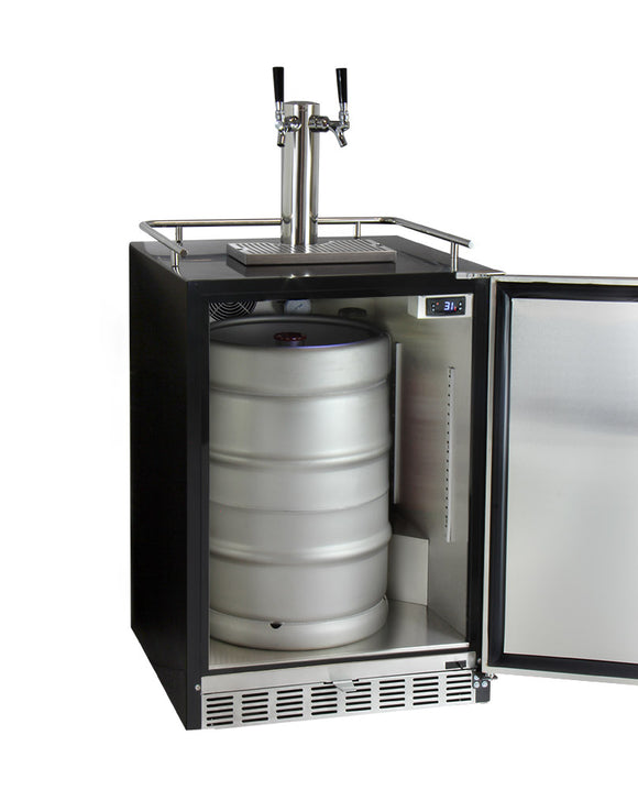 Kegco - 24" Wide Cold Brew Coffee Dual Tap Black Commercial Built-In Right Hinge Kegerator - ICHK38BSU-2 - Wine Cooler City