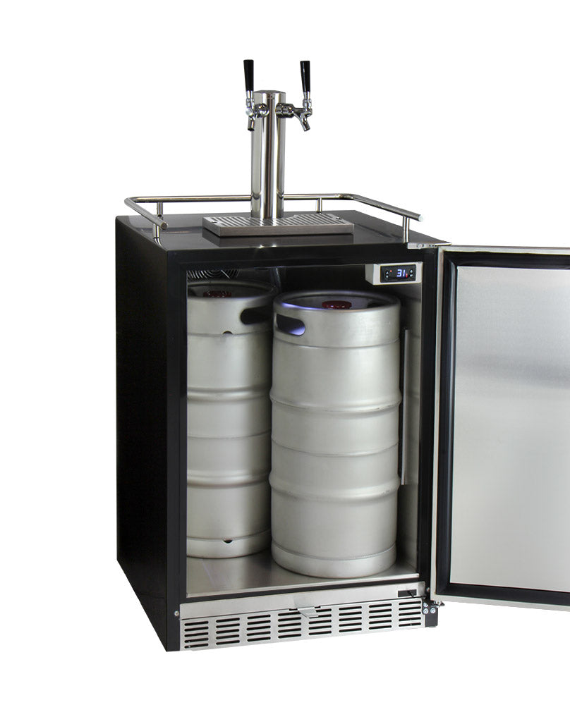 Kegco 24" Wide Dual Tap Stainless Steel Built-In Right Hinge Kegerator with Kit - HK38BSU-2 - Wine Cooler City