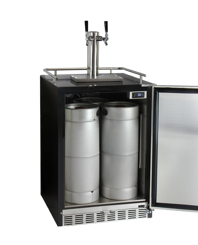 Kegco 24" Wide Dual Tap Stainless Steel Built-In Right Hinge Kegerator with Kit - HK38BSU-2 - Wine Cooler City