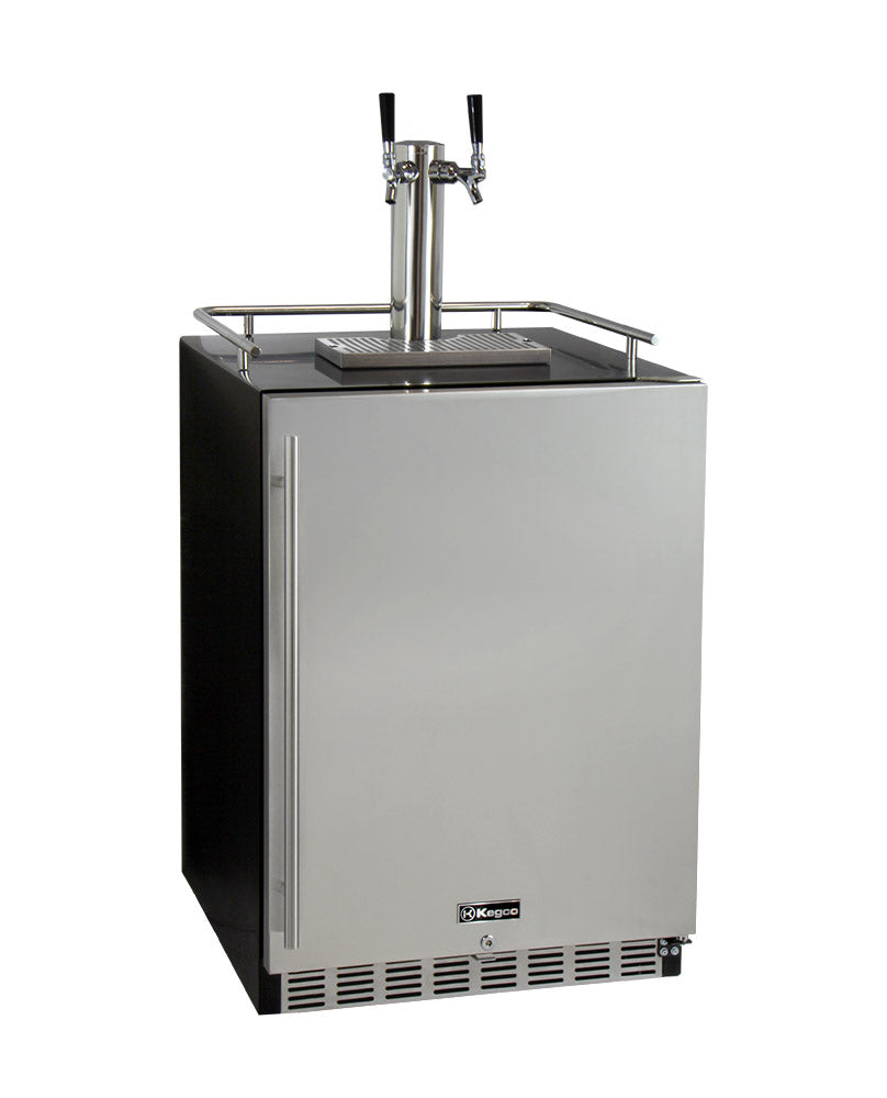Kegco - 24" Wide Cold Brew Coffee Dual Tap Black Commercial Built-In Right Hinge Kegerator - ICHK38BSU-2 - Wine Cooler City