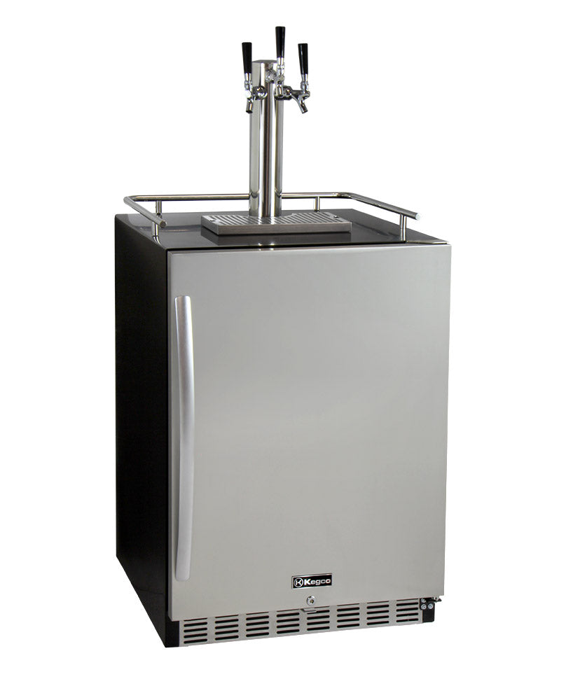 Kegco 24" Wide Kombucha Triple Tap Stainless Steel Commercial Built-In Right Hinge Kegerator - KOMHK38BSU-3