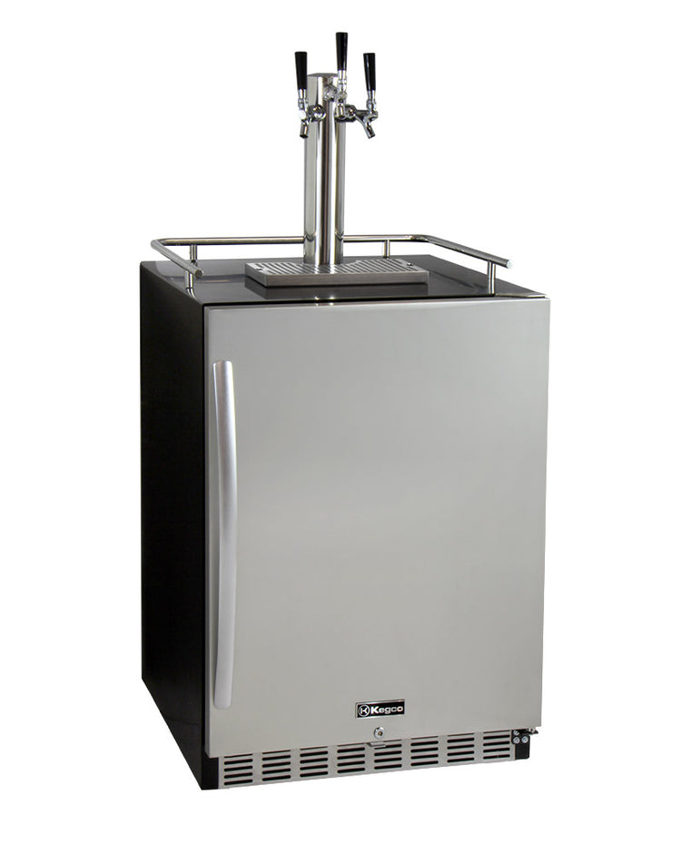Kegco 24" Wide Kombucha Triple Tap Stainless Steel Commercial Built-In Right Hinge Kegerator - KOMHK38BSU-3