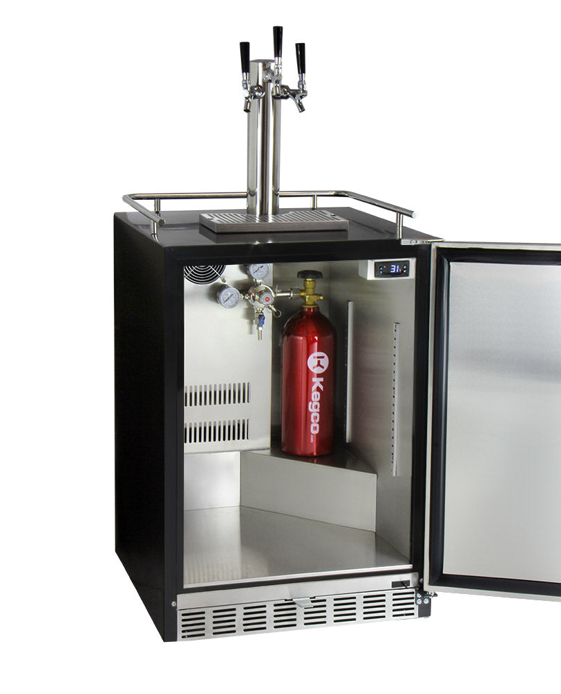 Kegco 24" Wide Triple Tap Stainless Steel Built-In Left Hinge Digital Kegerator with Kit - HK38BSU-L-3 - Wine Cooler City