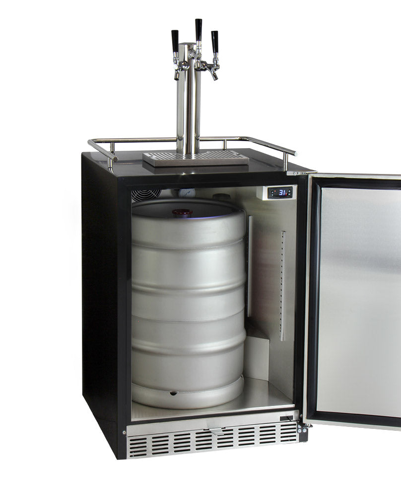 Kegco 24" Wide Cold Brew Coffee Triple Tap Stainless Steel Commercial Built-In Right Hinge Kegerator - ICHK38BSU-3