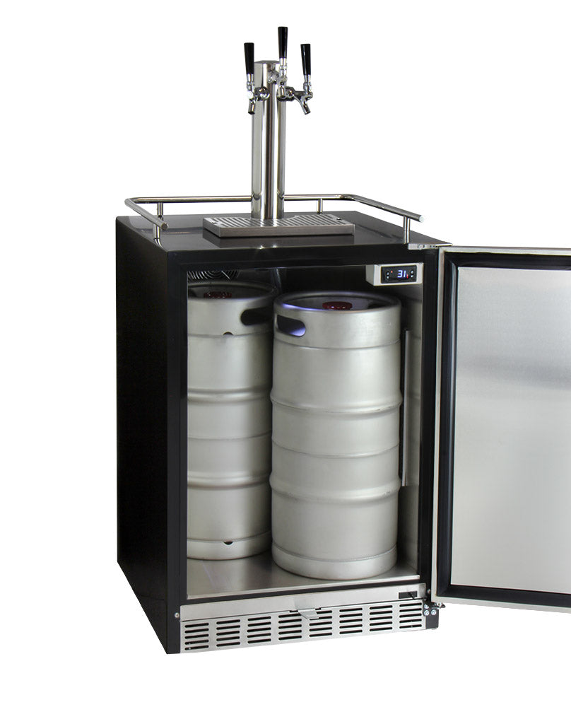Kegco 24" Wide Cold Brew Coffee Triple Tap Stainless Steel Commercial Built-In Right Hinge Kegerator - ICHK38BSU-3