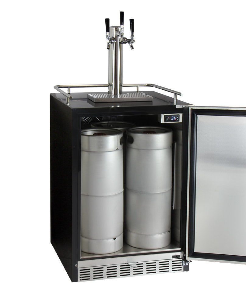 Kegco 24" Wide Cold Brew Coffee Triple Tap Stainless Steel Commercial Built-In Right Hinge Kegerator - ICHK38BSU-3