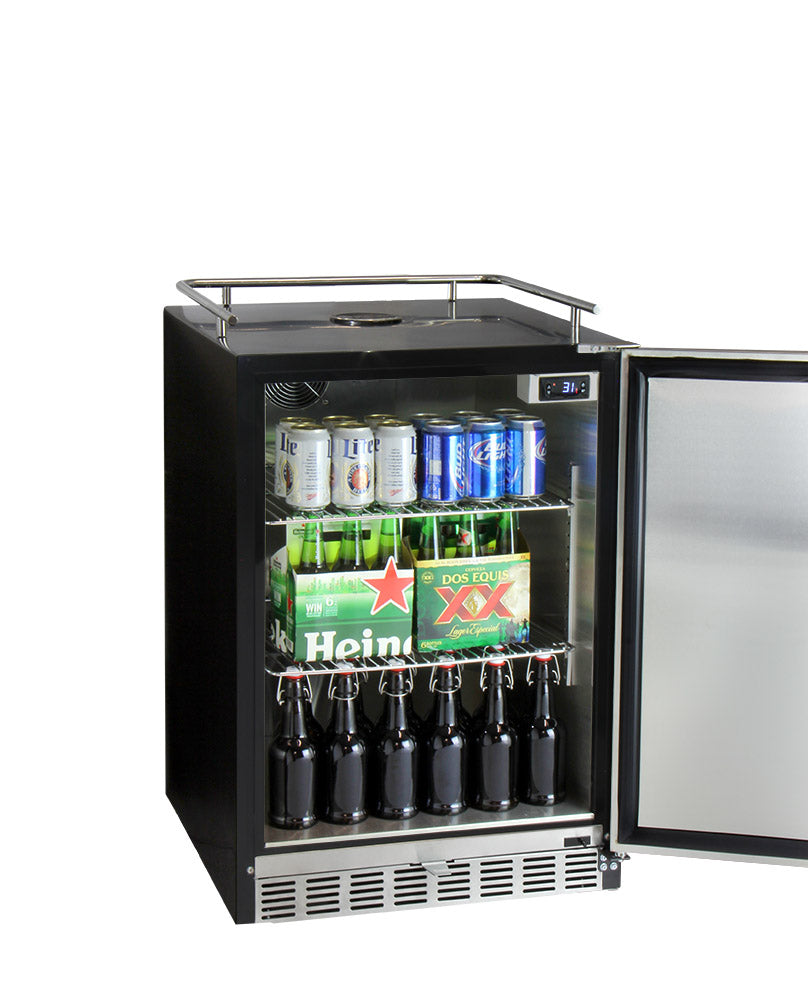Kegco 24" Wide Triple Tap Stainless Steel Built-In Right Hinge Kegerator with Kit - HK38BSU-3 - Wine Cooler City