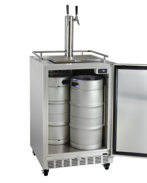 Kegco 24" Wide Dual Tap All Stainless Steel Commercial Outdoor Right Hinge Kegerator with Kit - HK38SSC-2 - Wine Cooler City