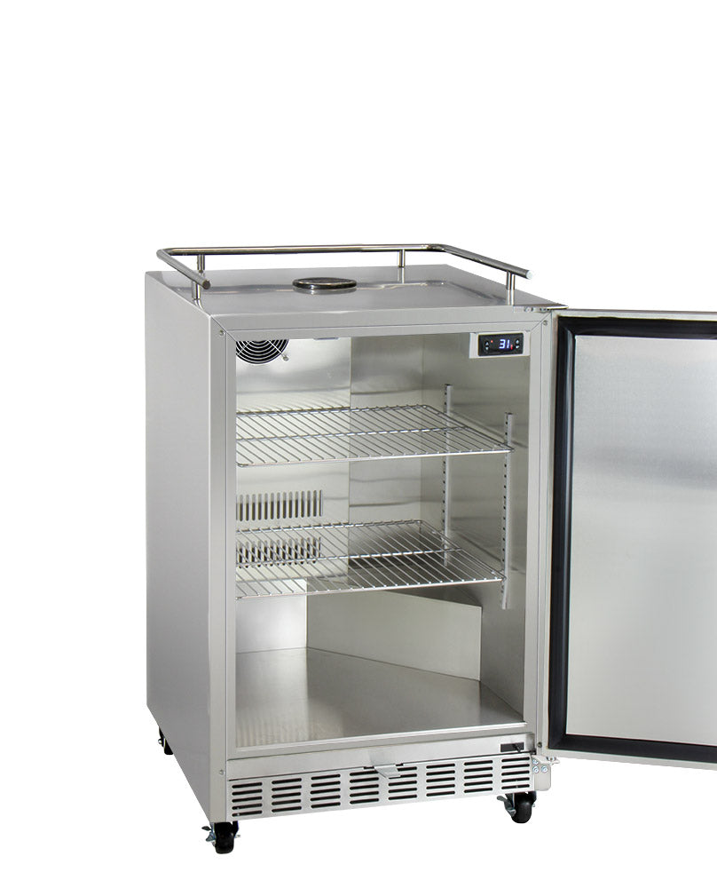 Kegco24" Wide Dual Tap All Stainless Steel Commercial Outdoor Left Hinge Kegerator with Kit - HK38SSC-L-2 - Wine Cooler City