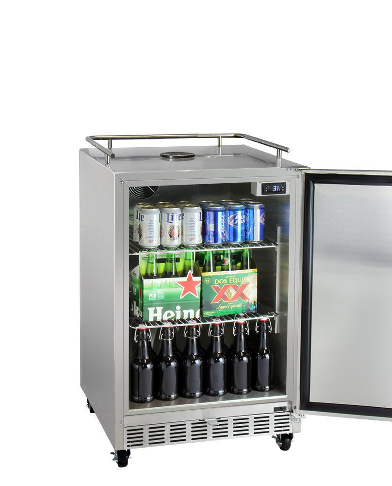 Kegco24" Wide Dual Tap All Stainless Steel Commercial Outdoor Left Hinge Kegerator with Kit - HK38SSC-L-2 - Wine Cooler City