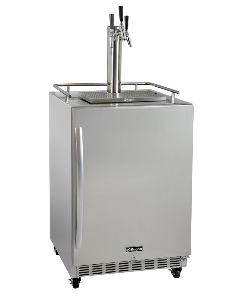 Kegco 24" Wide Triple Tap All Stainless Steel Commercial Right Hinge Kegerator with Kit - HK38SSC-3 - Wine Cooler City