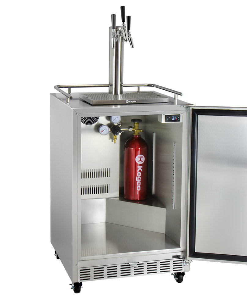 Kegco 24" Wide Triple Tap All Stainless Steel Commercial Right Hinge Kegerator with Kit - HK38SSC-3 - Wine Cooler City