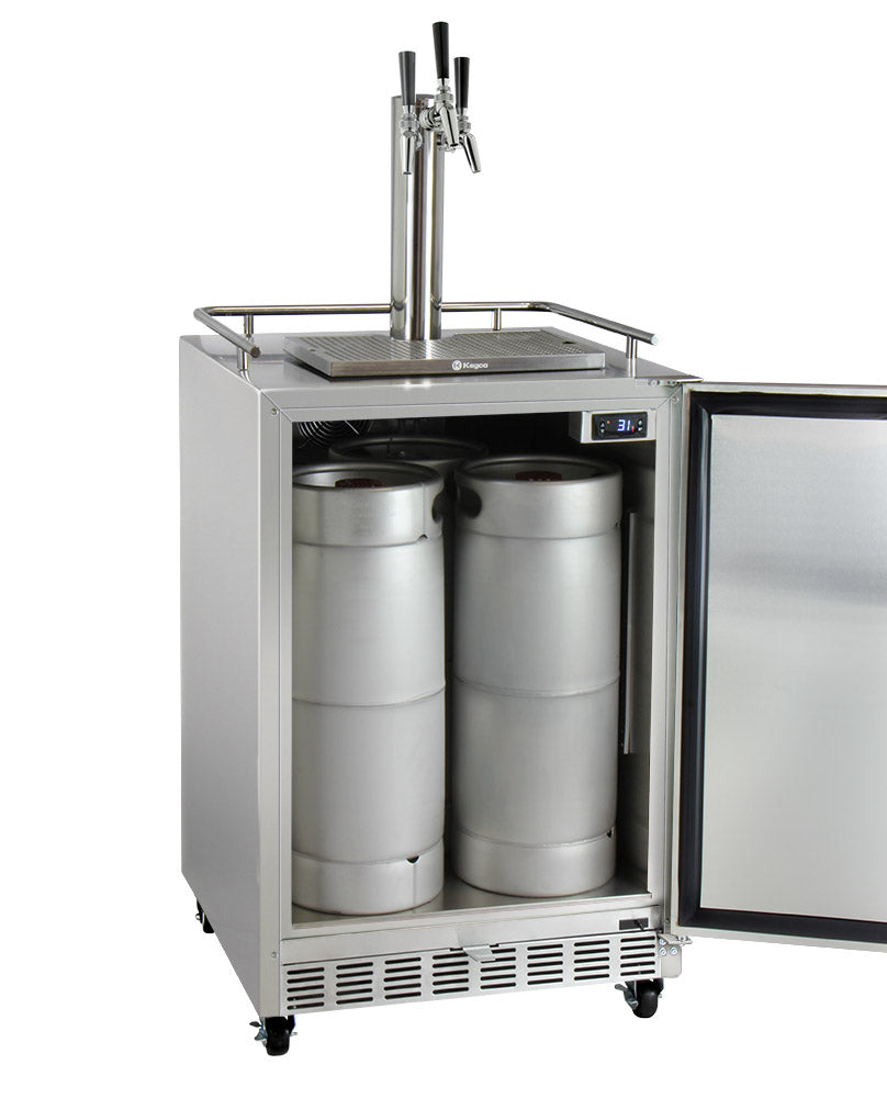Kegco 24" Wide Triple Tap All Stainless Steel Commercial Right Hinge Kegerator with Kit - HK38SSC-3 - Wine Cooler City