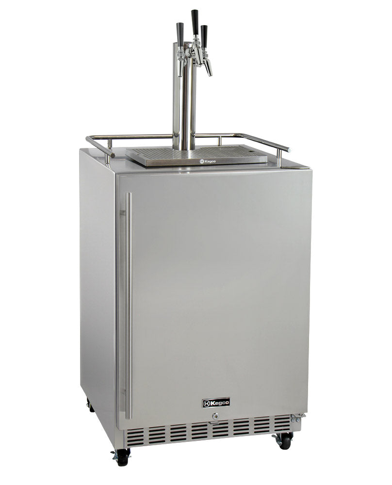Kegco 24" Wide Triple Tap All Stainless Steel Commercial Right Hinge Kegerator with Kit - HK38SSC-3 - Wine Cooler City