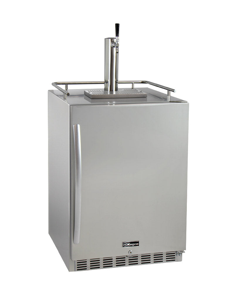 Kegco24" Wide Single Tap All Stainless Steel Outdoor Built-In Right Hinge Kegerator with Kit - HK38SSU-1 - Wine Cooler City
