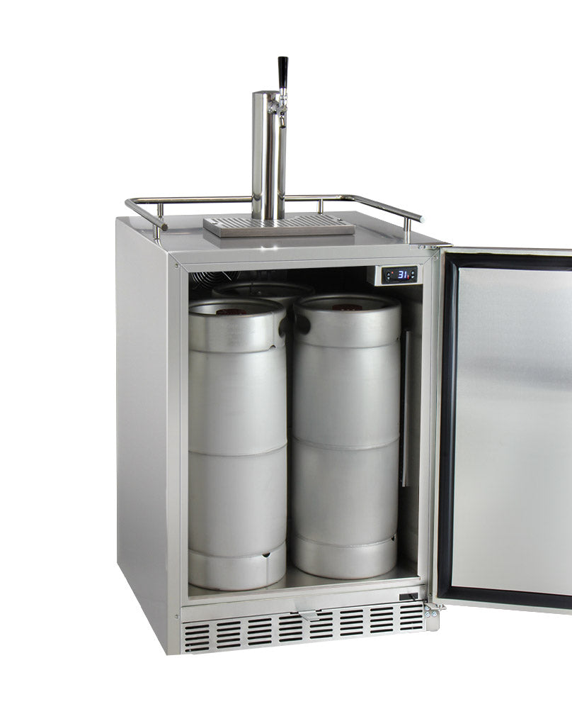 Kegco24" Wide Single Tap All Stainless Steel Outdoor Built-In Right Hinge Kegerator with Kit - HK38SSU-1 - Wine Cooler City