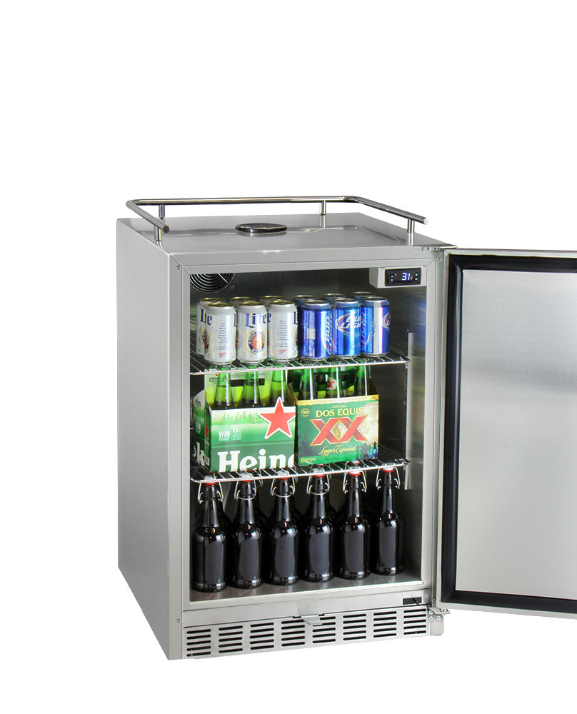 Kegco24" Wide Single Tap All Stainless Steel Outdoor Built-In Right Hinge Kegerator with Kit - HK38SSU-1 - Wine Cooler City
