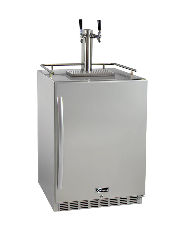 Kegco 24" Wide Dual Tap All Stainless Steel Outdoor Built-In Right Hinge Kegerator with Kit - HK38SSU-2 - Wine Cooler City