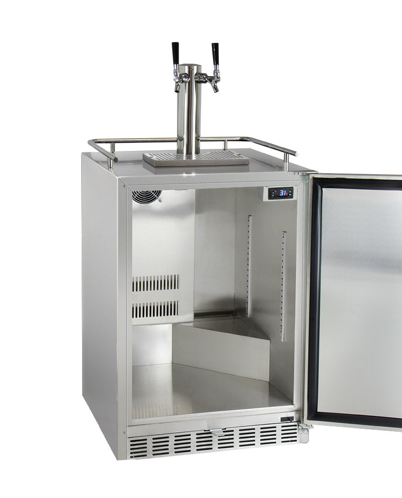Kegco 24" Wide Dual Tap All Stainless Steel Outdoor Built-In Left Hinge Kegerator with Kit - HK38SSU-L-2 - Wine Cooler City