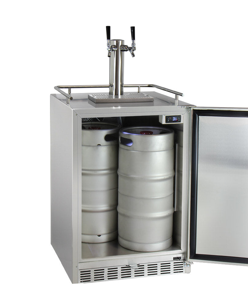 Kegco 24" Wide Dual Tap All Stainless Steel Outdoor Built-In Right Hinge Kegerator with Kit - HK38SSU-2 - Wine Cooler City