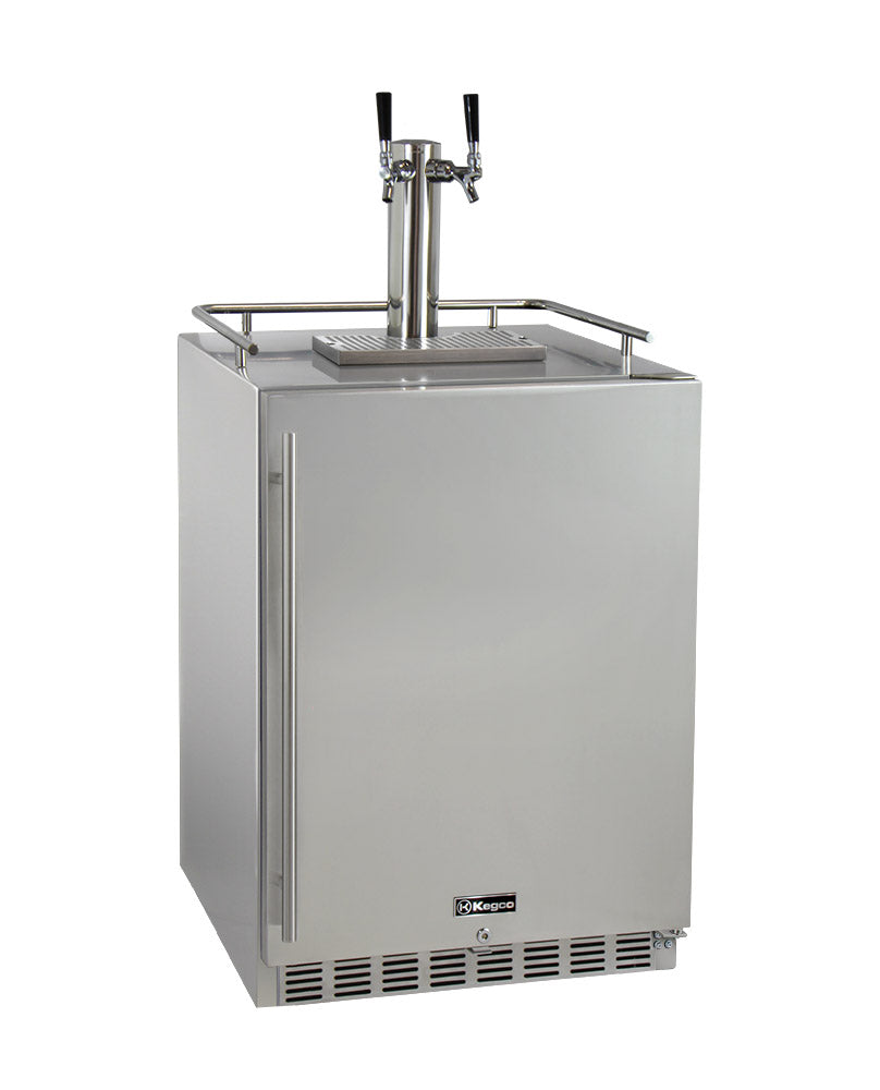 Kegco 24" Wide Dual Tap All Stainless Steel Outdoor Built-In Right Hinge Kegerator with Kit - HK38SSU-2 - Wine Cooler City