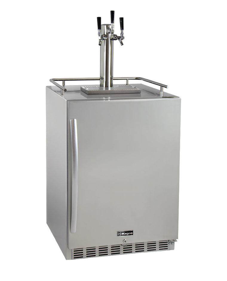 Kegco 24" Wide Triple Tap All Stainless Steel Outdoor Built-In Right Hinge Kegerator with Kit - HK38SSU-3 - Wine Cooler City