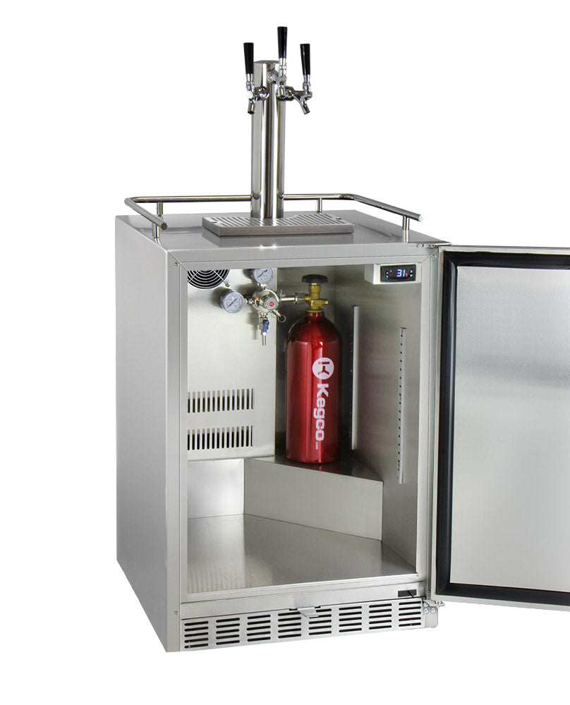 Kegco 24" Wide Cold Brew Coffee Triple Tap All Stainless Steel Outdoor Built-In Right Hinge Kegerator - ICHK38SSU-3 - Wine Cooler City