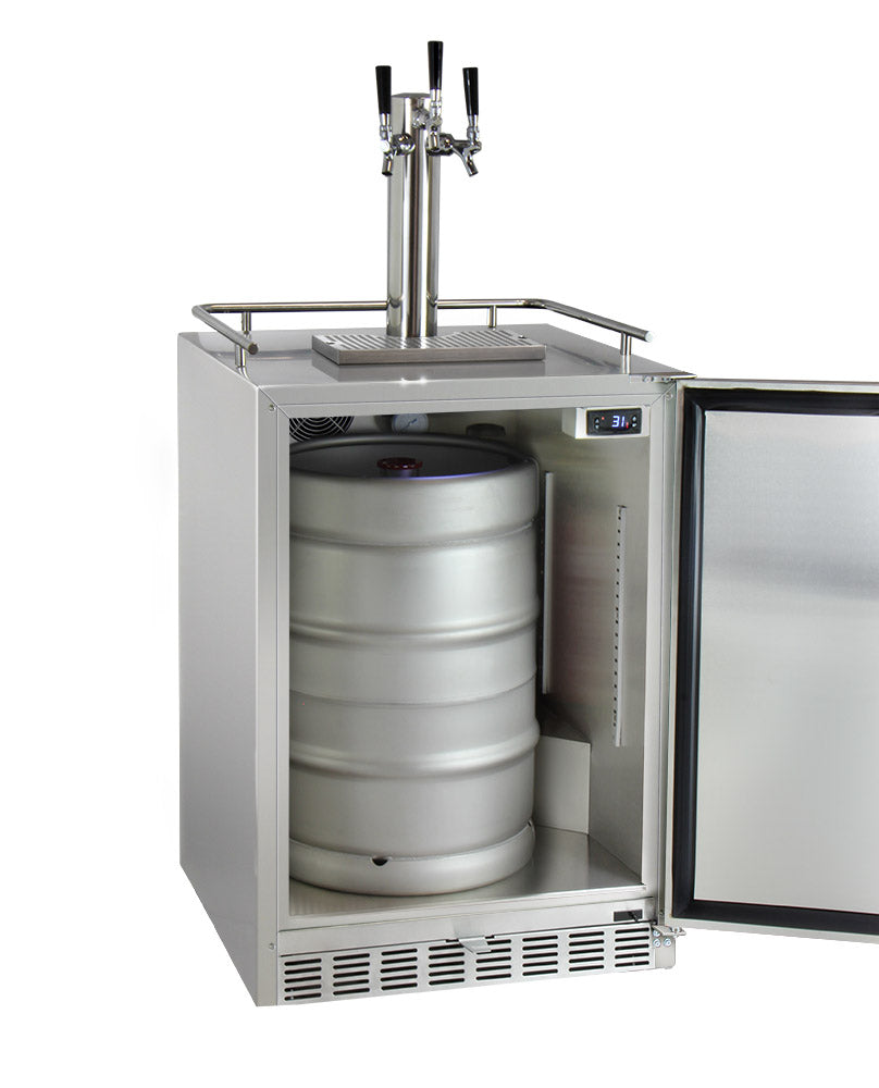 Kegco 24" Wide Cold Brew Coffee Triple Tap All Stainless Steel Outdoor Built-In Right Hinge Kegerator - ICHK38SSU-3 - Wine Cooler City
