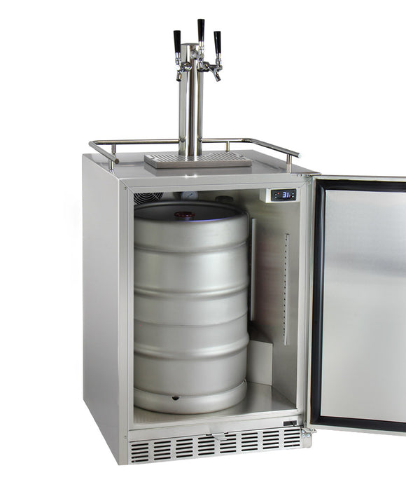 Kegco 24" Wide Cold Brew Coffee Triple Tap All Stainless Steel Outdoor Built-In Right Hinge Kegerator - ICHK38SSU-3 - Wine Cooler City