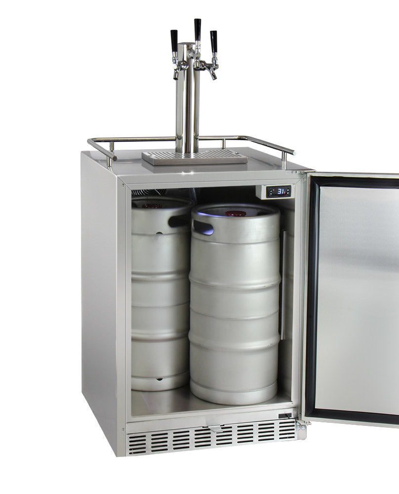 Kegco 24" Wide Cold Brew Coffee Triple Tap All Stainless Steel Outdoor Built-In Right Hinge Kegerator - ICHK38SSU-3 - Wine Cooler City