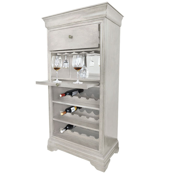 RAM Game Room Bar Cabinet with Wine Rack - Antique White - BRCB2 AW