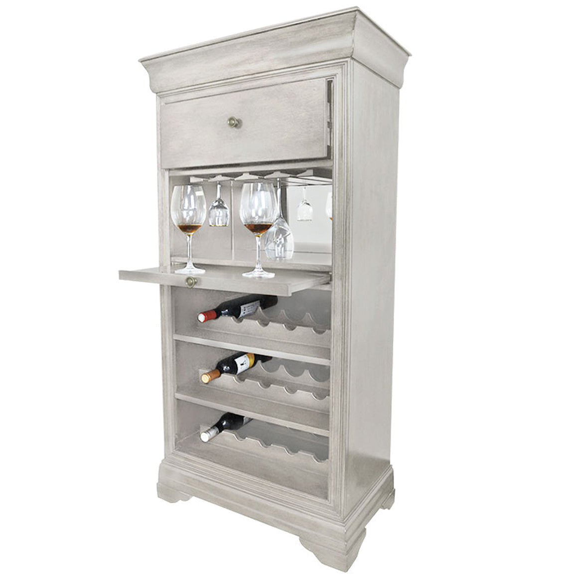 RAM Game Room Bar Cabinet with Wine Rack - Antique White - BRCB2 AW