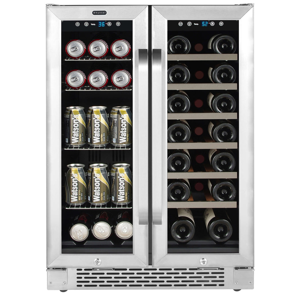 Whynter 24″ Built-In French Door Dual Zone 20 Bottle Wine Refrigerator 60 Can Beverage Center - BWB-2060FDS