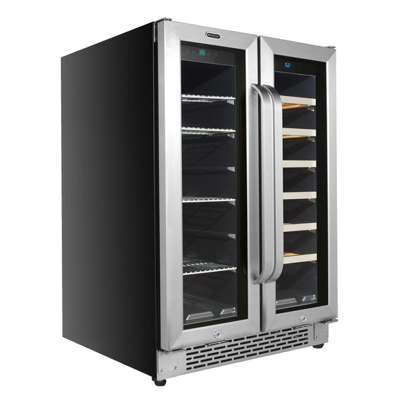 Whynter 24″ Built-In French Door Dual Zone 20 Bottle Wine Refrigerator 60 Can Beverage Center - BWB-2060FDS