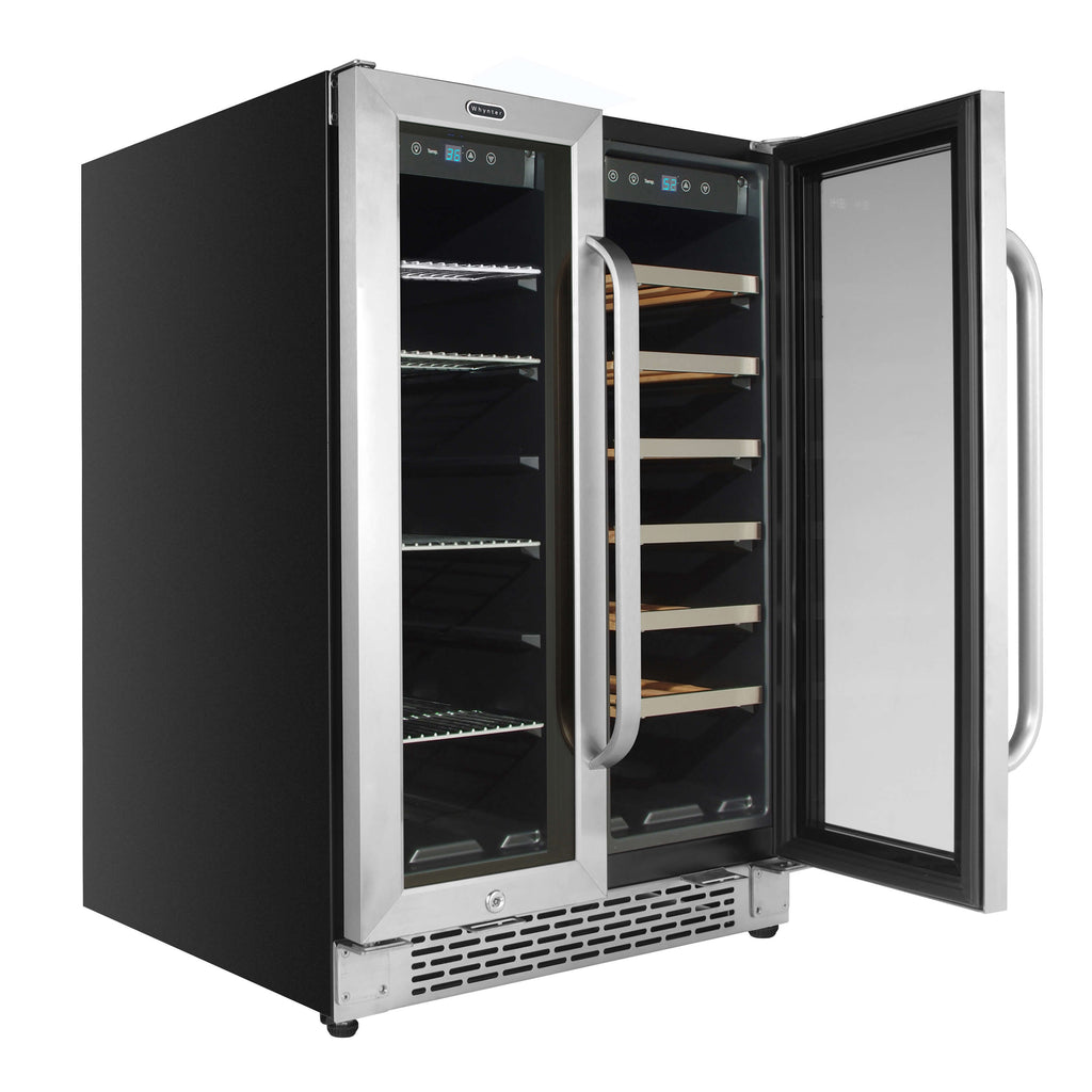 Whynter 24″ Built-In French Door Dual Zone 20 Bottle Wine Refrigerator 60 Can Beverage Center - BWB-2060FDS
