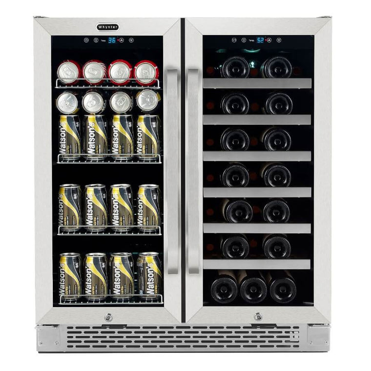 Whynter 30″ Built-In French Door Dual Zone 33 Bottle Wine Refrigerator 88 Can Beverage Center - BWB-3388FDS