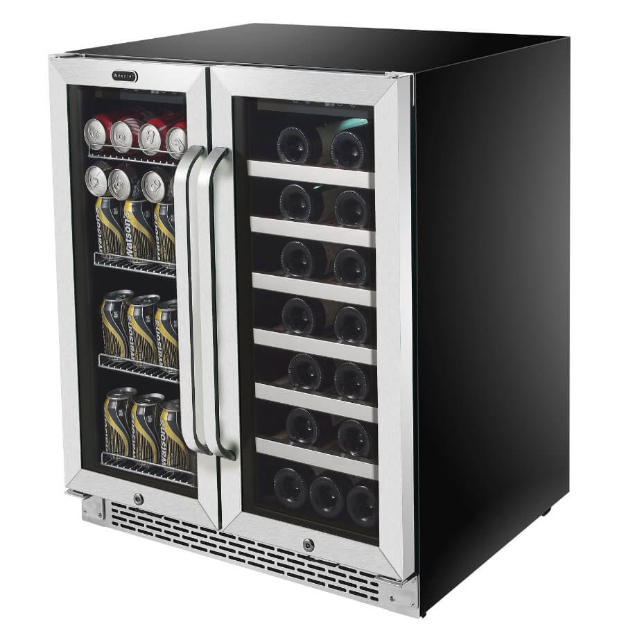 Whynter 30″ Built-In French Door Dual Zone 33 Bottle Wine Refrigerator 88 Can Beverage Center - BWB-3388FDS