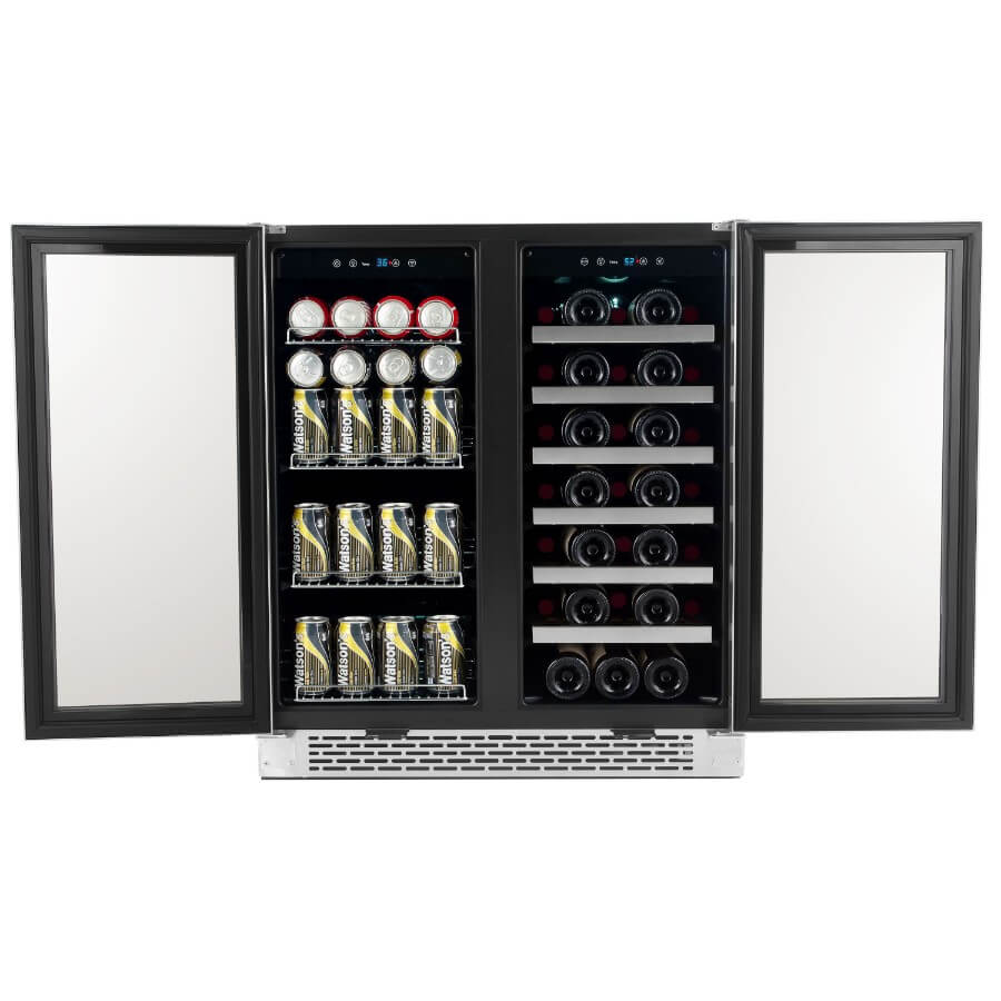 Whynter 30″ Built-In French Door Dual Zone 33 Bottle Wine Refrigerator 88 Can Beverage Center - BWB-3388FDS