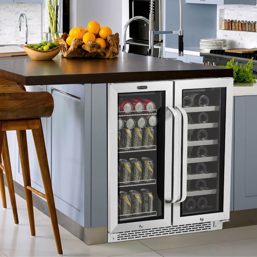Whynter 30″ Built-In French Door Dual Zone 33 Bottle Wine Refrigerator 88 Can Beverage Center - BWB-3388FDS