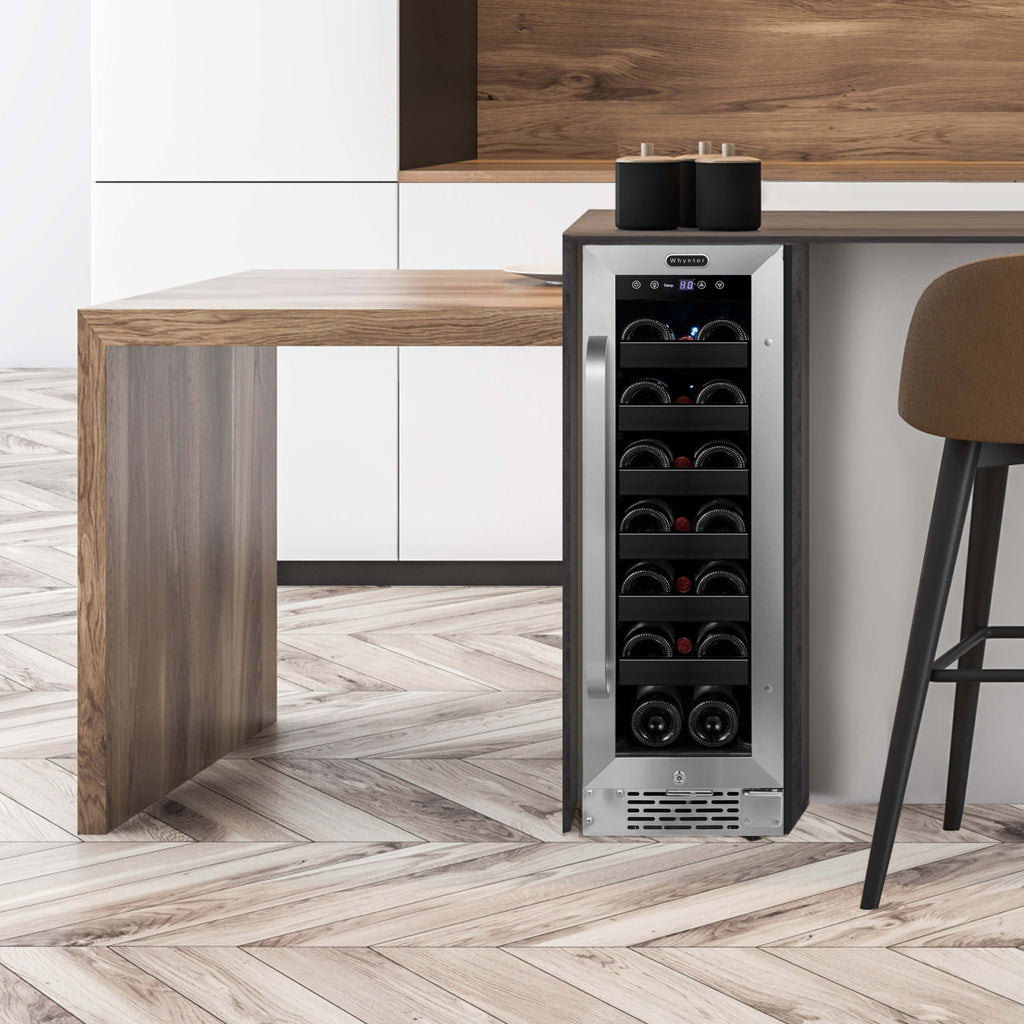 Whynter 12 inch Built-In 20 Bottle Undercounter Stainless Steel Wine Refrigerator with Reversible Door, Digital Control, Lock and Carbon Filter - BWR-208SB