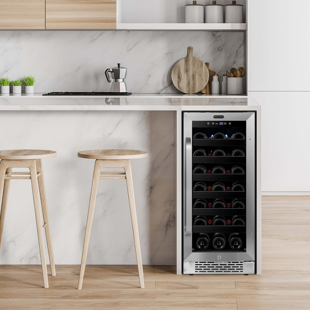 Whynter 15 inch Built-In 33 Bottle Undercounter Stainless Steel Wine Refrigerator with Reversible Door, Digital Control, Lock and Carbon Filter -  BWR-308SB