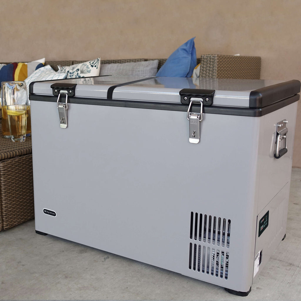 Whynter 90 Quart Dual Zone Portable Fridge/Freezer with 12V Option and Wheels - FM-901DZ - Wine Cooler City