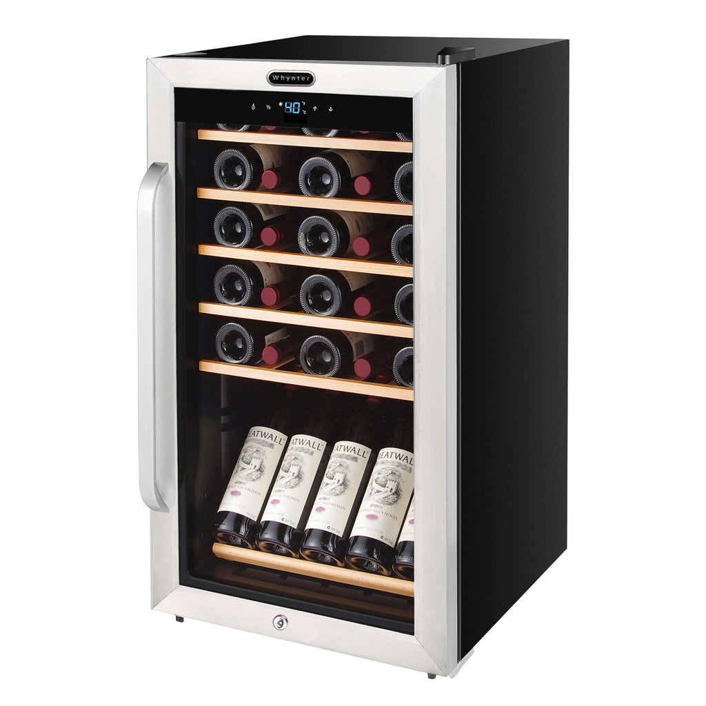 Whynter 34 Bottle Freestanding Stainless Steel Wine Refrigerator with Display Shelf and Digital Control - FWC-341TS - Wine Cooler City