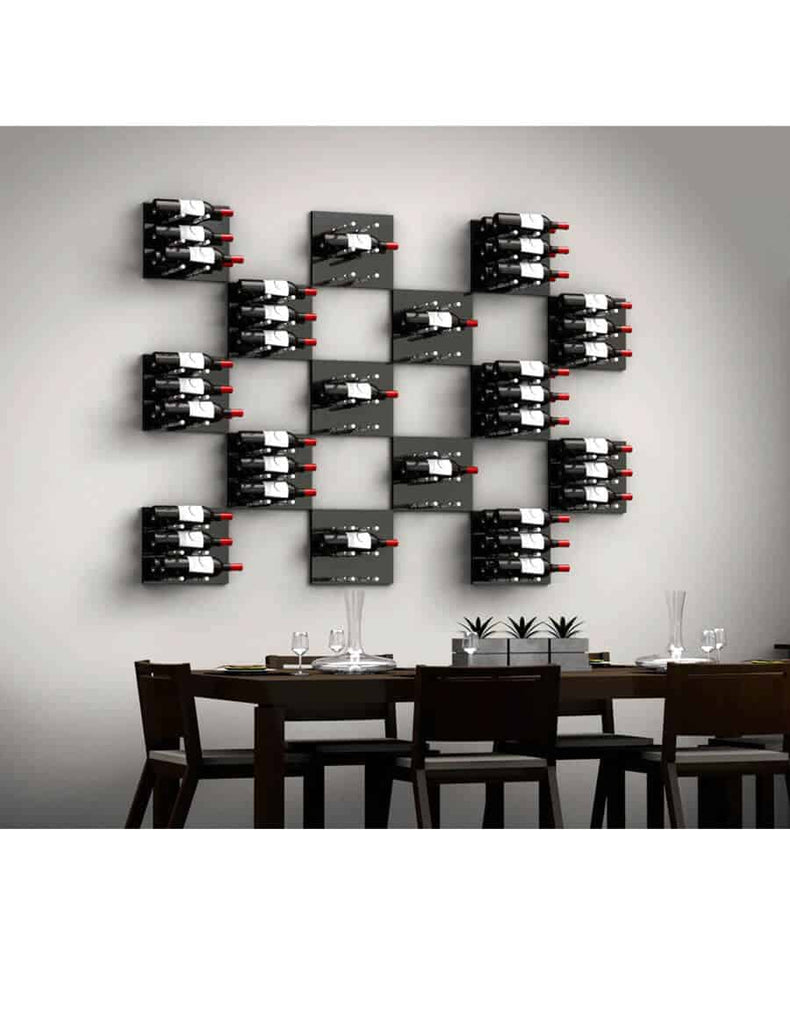 Ultra Wine Racks Fusion Panel Wine Rack—Black Acrylic - Triple Depth - 9 Bottles