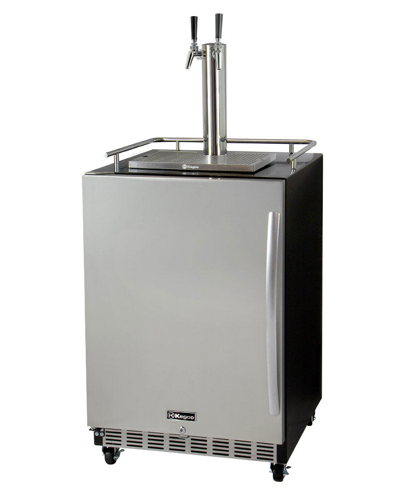 Kegco 24" Wide Dual Tap Stainless Steel Commercial Built-In Left Hinge Kegerator with Kit - HK38BSC-L-2 - Wine Cooler City